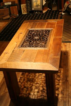 Custom Reclaimed Barnwood Table With A Cast Iron Grate In The Center Sometimes I Think Custom Reclaimed Barnwood Table With A Cast Iron Grate In The Center Sometimes I Think