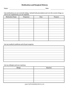free medical history forms