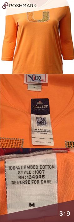 Nitro USA NCAA Womens V-Neck 3//4 Sleeve Top with Rhinestone