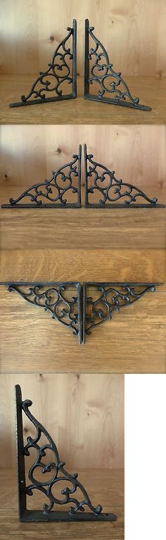 SET OF 4 CAST IRON GINGERBREAD BRACE SHELF BRACKETS antique brown patina finish
