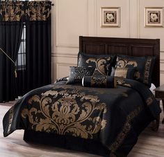King Size Comforter Set Black Gold Tan Satin Finish 8 Piece Bedroom Chezmoi Collection 7 Piece Luxury Jacquard Comforter Set Black Gold Red