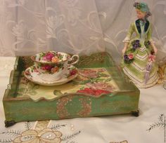 Купить Поднос " Розы и бабочки " - разноцветный, зеленый цвет, подарок, поднос для кухни