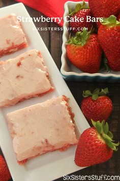 These Strawberry Cake Bars are so easy to make and full of amazing flavor. If you are looking for a simple and fast dessert, look no further. These are so easy to make and full of delicious strawberry flavor. Foods, Recipes, Just Desserts, Sweet Treats, Food