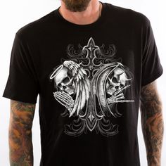 T Shirt tattoo Skull Motorcycle no Harley Biker Black Lace lethal threat rock