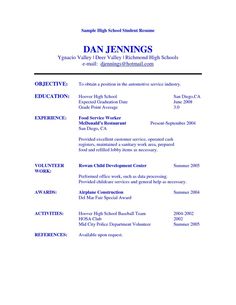 resume templates for students in high school