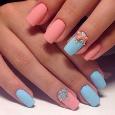 893 Best Two Color Nails Images In 2018 Nail Colors Enamel Two Colors Nail Art Blue And Pink Nails With Rhinestone Fall Polish