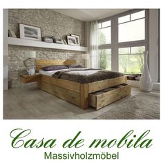 Massivholz Schubladenbett 180x200 Holzbett Bett Eiche massiv geölt ... Massivholz Schubladenbett 180x200 Holzbett Bett Eiche massiv geölt ...
