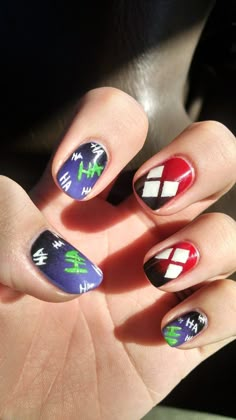 Cute Nail Designs — Decided to add a Harley Quinn twist to my Joker... … Marvel Nails