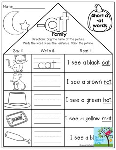 Best At Word Family Images Kindergarten Literacy Literacy Word Family Houses Say The Word Write The Word And Read The Simple Sentence