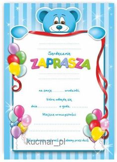 Zaproszenie Urodzinowe Do Wydruku Z Misiem W Czapeczce Urodzinowej
