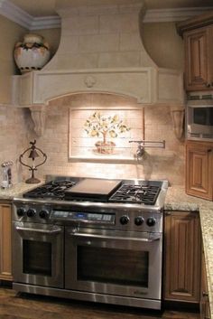 Tile Backsplash Designs For Kitchens subway tile back splash shelf, wolf range & hood - designer Tile Backsplash Designs For Kitchens subway tile back splash shelf, wolf range & hood - designer