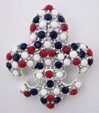 Fleur de lis brooch white enamel white rhinestones lisner fleur-de-lys