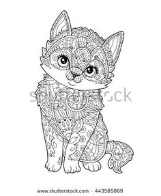 Vector Sitting Kitten In Zentangle Style Hand Drawn