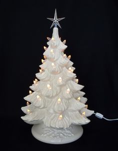 Vintage 9 Ceramic Lighted Christmas Tree Purple Mauve Small Miniature Desk Top Vintage 9 Ceramic Lighted Christmas Tree Purple Mauve Small Miniature Desk Top