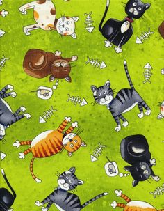 100/% Cotton Fabric Timeless Treasures Real Cool Cartoon Cats Kittens Scattered