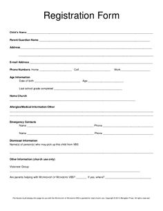 preschool registration form template teaching ideas daycare school registration forms template