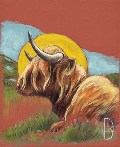 SCOTTISH HIGHLAND COW COFFEE 8.5x11 artist prints animals impressionism