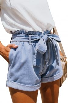 chouyatou Mens Slim-Fit Cargo Pocket Ruffled Knee Biker Jean Shorts Denim Short Pants