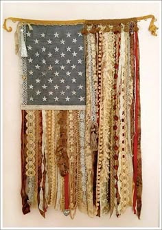 American Flag With Stars And Vintage Lace Ribbones Fun Idea For The 4th American Flag With Stars And Vintage Lace Ribbones Fun Idea For The 4th