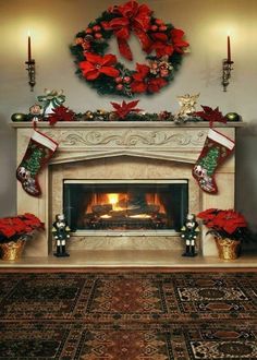 CHRISTMAS Holiday Winter Party Decoration Prop Crackling FIREPLACE Wall Mural