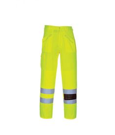 Mens HI VIS Contrast Work Trousers Knee Pad Pockets Half Elastic Waist