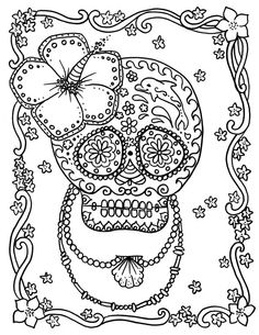 Sugar Candy Skull Coloring Pages For Kids Or Adults Downloadable