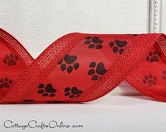 ANIMAL PAW PRINT RIBBON Satin Wired Edge 2.5” Wide x 10 Yards Dog Cat Wreath