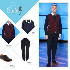 184 Best Ellen S Style Images Fler Fashion Tomboy Ellen S Look Of The Day Navy On Up Color Block Cardigan Pants Black Shoes Makeup By Heather Currie Beauty Degeneres Style