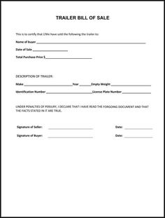 printable bill of sale for trailer