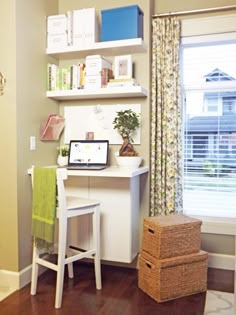 246 Best Rooms I Love Home Office Images On Pinterest Desk Ideas Love This Desk Area It S From Ashli At Mallairdvillemano A Small Wall Mount Cabinet Topped With Piece Of Countertop And Floating Shelves
