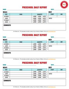 daily sheets for preschool
