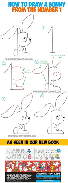 drawing animals with numbers draw it pinterest drawings how to draw a cartoon bunny rabbit from the number one drawing lesson for kids how to draw step by step drawing tutorials