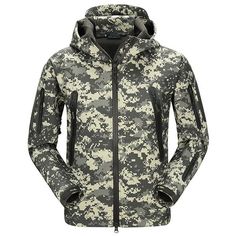 Gray, L Coldstar Waterproof Military Tactical Combat Softshell Jacket Outdoor Camping Hiking Camouflage Hoodie Coat
