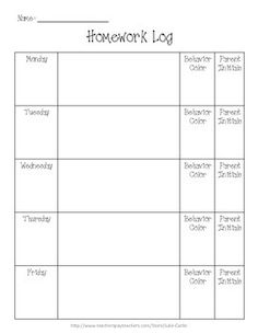 homework log sheet