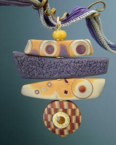 Polymer Clay Artist Julie Picarello Enamel 5 Piece Pendant Set Polymer 23K Gold Leaf And Metallic Powder Create This Mixed Media Pendant