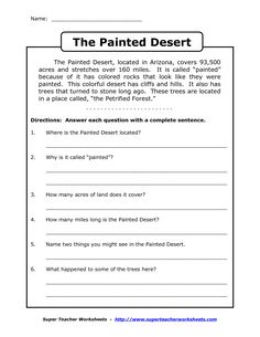 46 Best 4th Grade Reading Images Teaching Guided Reading Worksheets For 4th Grade Comprehension 3 Name The Painted Desert 1st