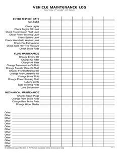 vehicle maintenance chart excel