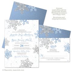 Frosty Blue Winter Wedding Filled To The Brim With Sweet Touches Winter Wedding Invitation Blue Silver Snowflake Flourish