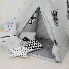Grand Enfants Little Dreams Premium Lit suspendu auvent gris étoiles roses coeurs
