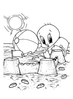 Baby Looney Tunes Tweety Playing Sand Castle In Coloring Page
