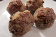 Easy Oven-Baked Meatballs - onion, avocado oil/ghee, ground pork/other meat of choice, fresh/dried rosemary, dried sage, ground coriander seed, sea salt, black pepper