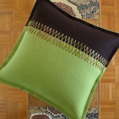 Felt Decorative Pillow in Green and Brown by fuzzylogicfelt, .00