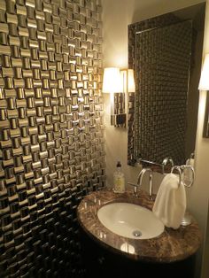 Textured Wall Painted With Copper Metallic Paint Textured Wall In Half Bath