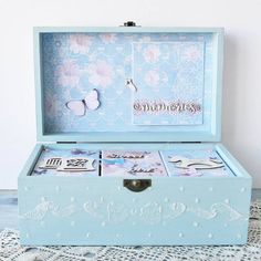 Large Keepsake box baby Boy blue Christening Baby Shower Gift Box card making