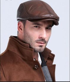 Happy-L Hat Color : Brown, Size : XXL Male Autumn Winter Leather Caps Leisure Warm Beret Single Layer Thin Section Hat,Leisure Fashion Cap.