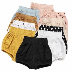 E Red+Pink+Yellow, 6-12 Months 3PC Shorts Set Newborn Baby Girls Boys PP Pants Cotton Linen Blend Cute Floral Bloomers Triangle Shorts
