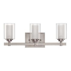 Bright Satin Nickel Finish with White Opal Glass Sunset Lighting F2533-80 Three Light Bath Vanity