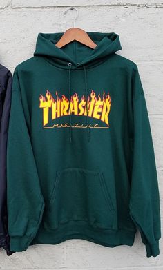 Thrasher Flame Logo Hoodie is a special spruce green colorway for the Holiday 2016 collection in the ever popular Thrasher Flame Logo.