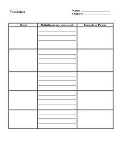 Vocabulary Definitions Blank Teaching Reading Pinterest This Is A Generic Blank Vocabulary Chart Worksheet Or Graphic Organizer That Can Be Used With Any Set Of Words In Subject Matter