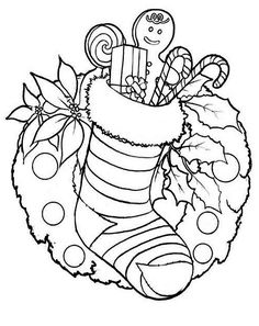 Christmas Stocking And Wreath For Ornament On Online Coloring PagesColoring